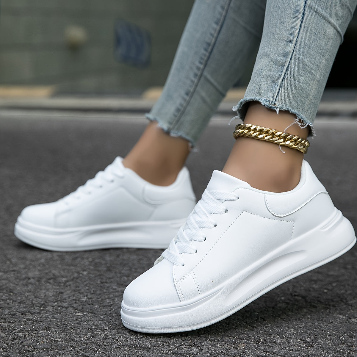 Stylish Women's Sneakers – Clean White Leather Casual Shoes