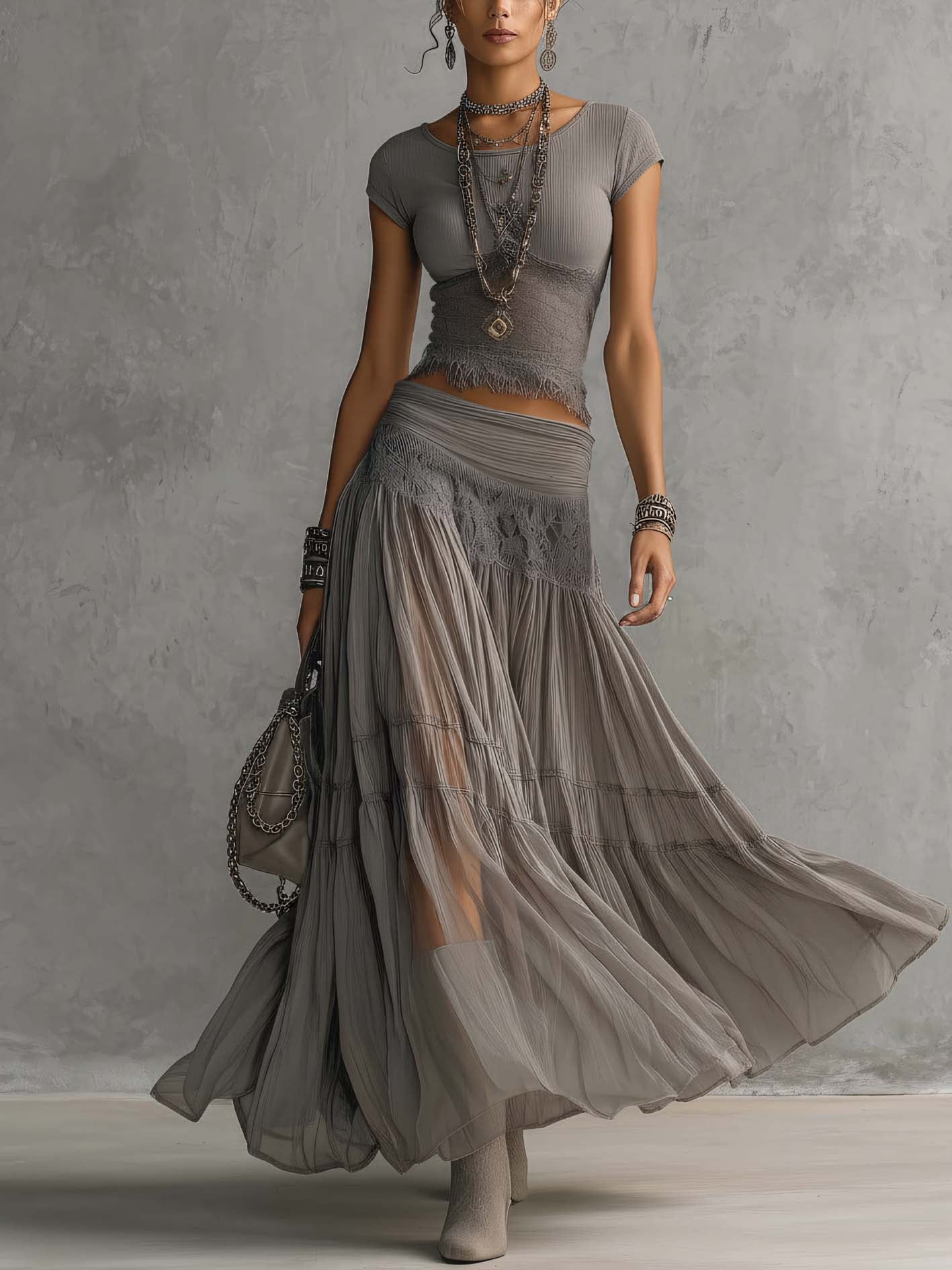 Women's Graceful Pleated Maxi Skirt Co-Ord Set