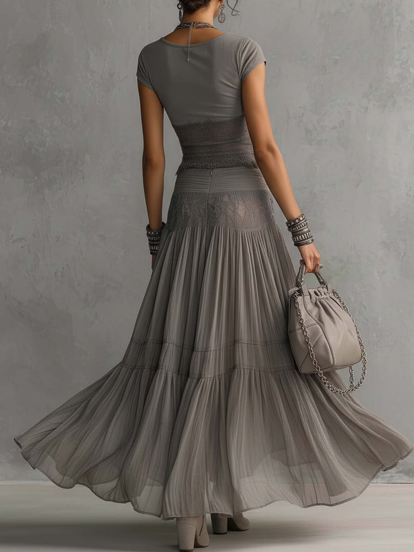 Women's Graceful Pleated Maxi Skirt Co-Ord Set