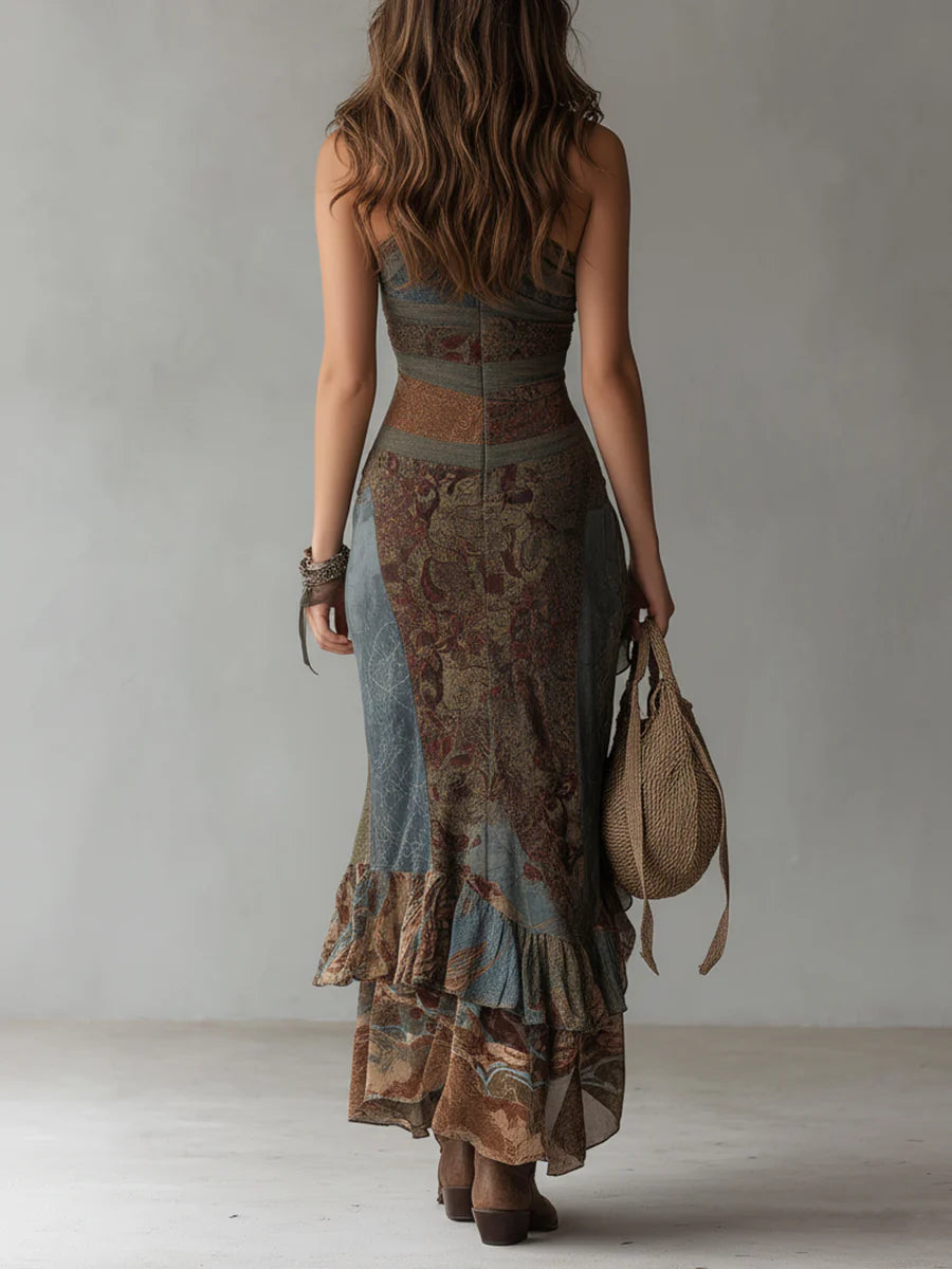 Women's One Shoulder Boho High Slit Maxi Dress