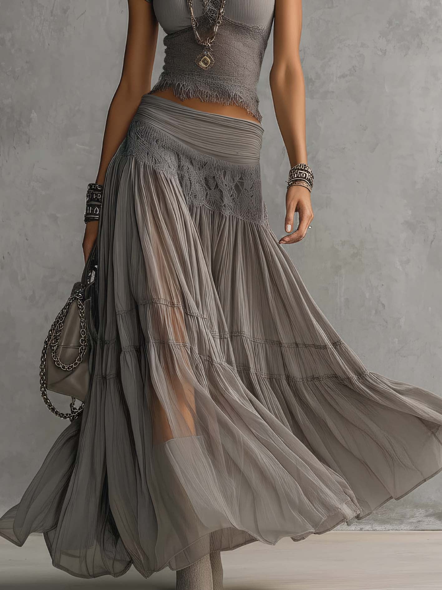 Women's Graceful Pleated Maxi Skirt Co-Ord Set