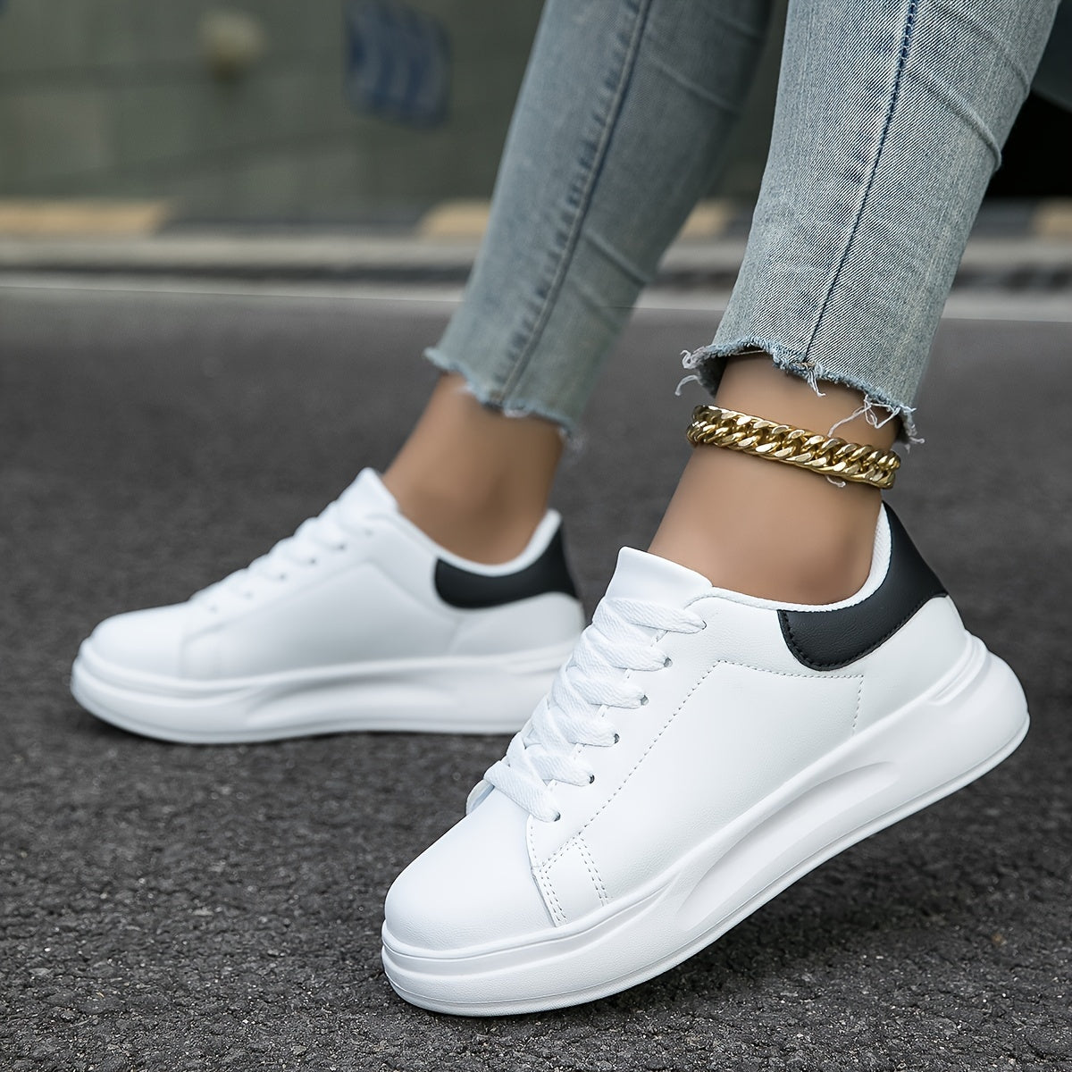 Stylish Women's Sneakers – Clean White Leather Casual Shoes