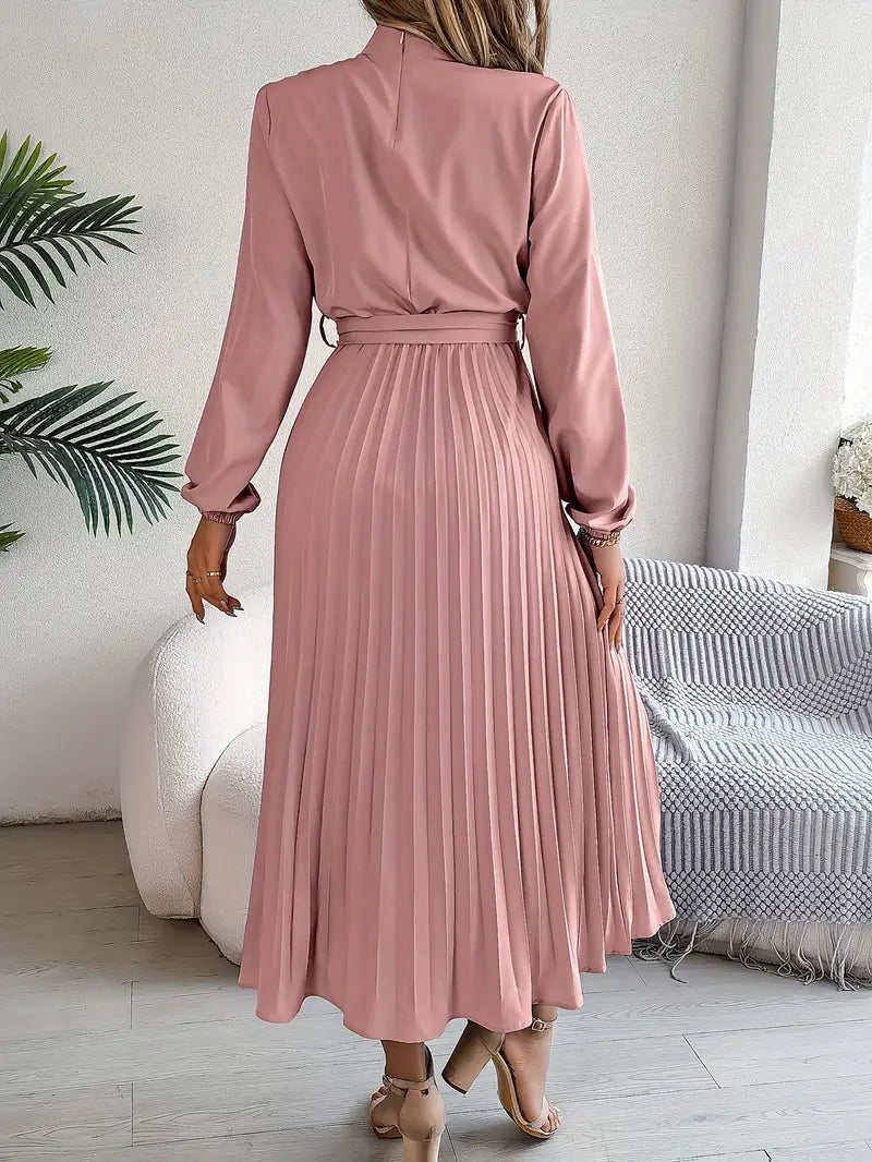 Women's Pleated Belted Midi Dress