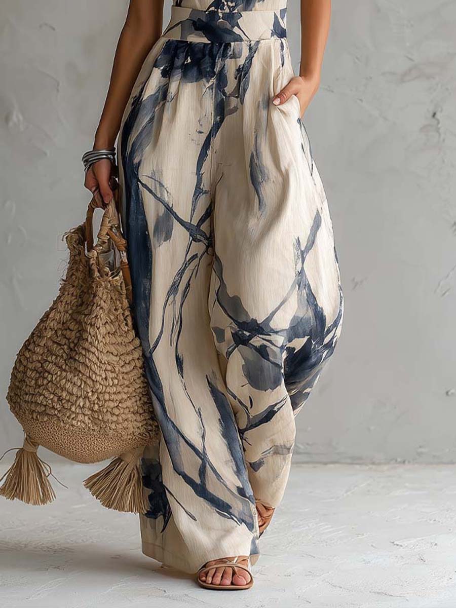 Women's Printed Halter Wide Leg Jumpsuit