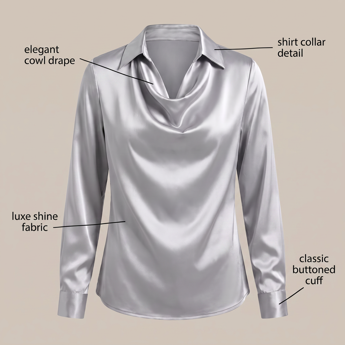 Women's Elegant Floral Print Satin Cowl Neck Blouse