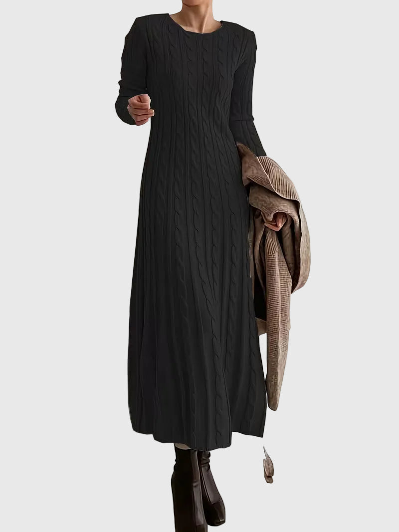 Women’s Cable Knit Ribbed Sweater Midi Dress