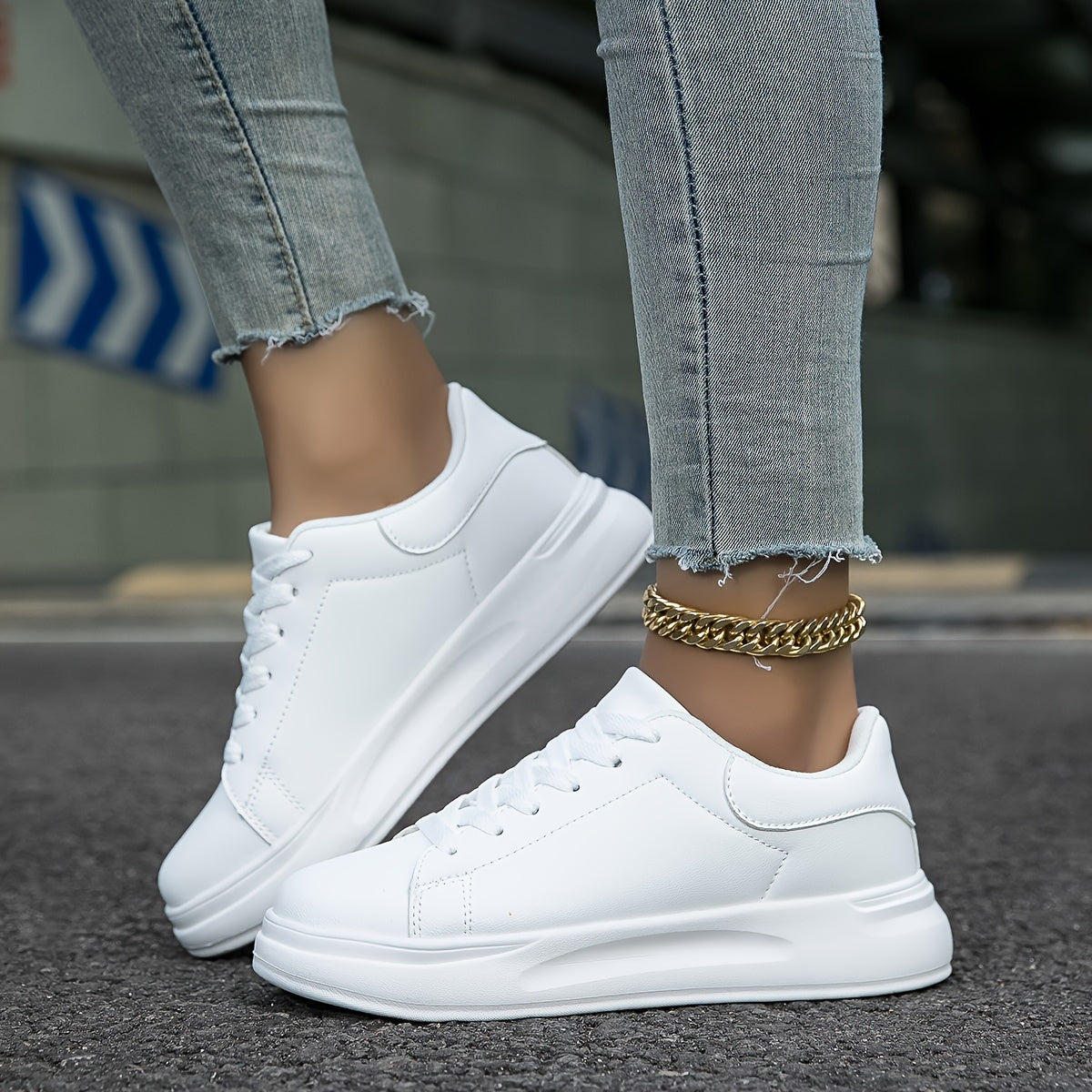 Stylish Women's Sneakers – Clean White Leather Casual Shoes