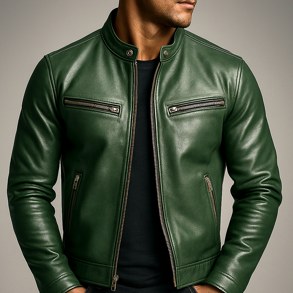 Men's Classic Faux Leather Zip-Up Jacket