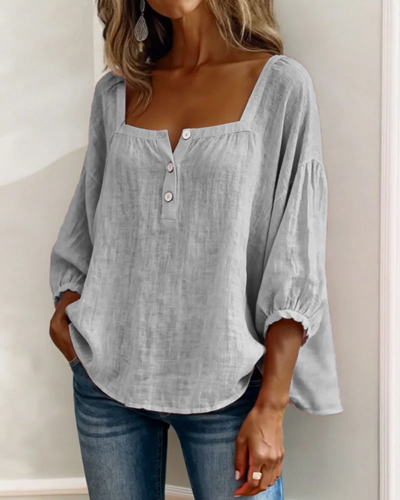 Women's Relaxed Square Neck Balloon Sleeve Blouse