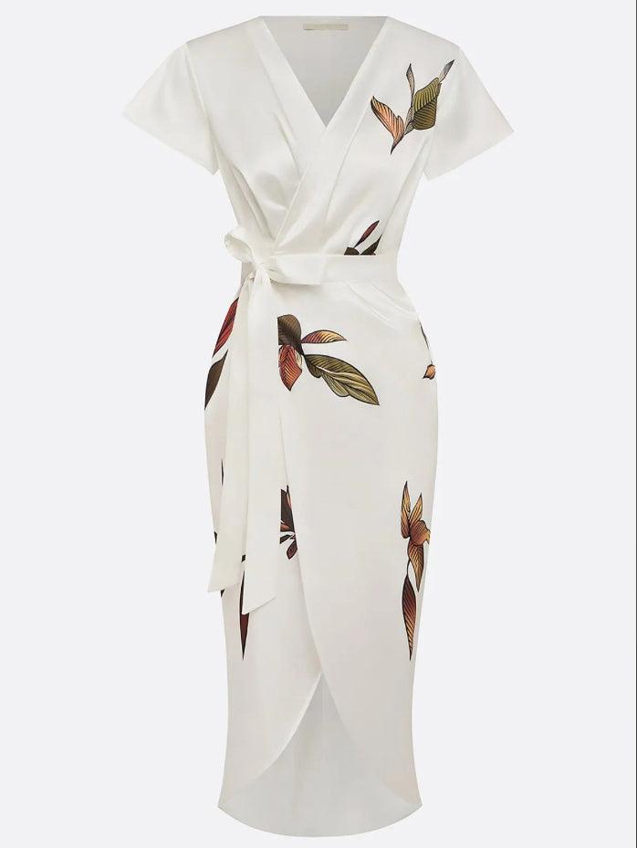 Women's Floral Wrap V-Neck Midi Dress