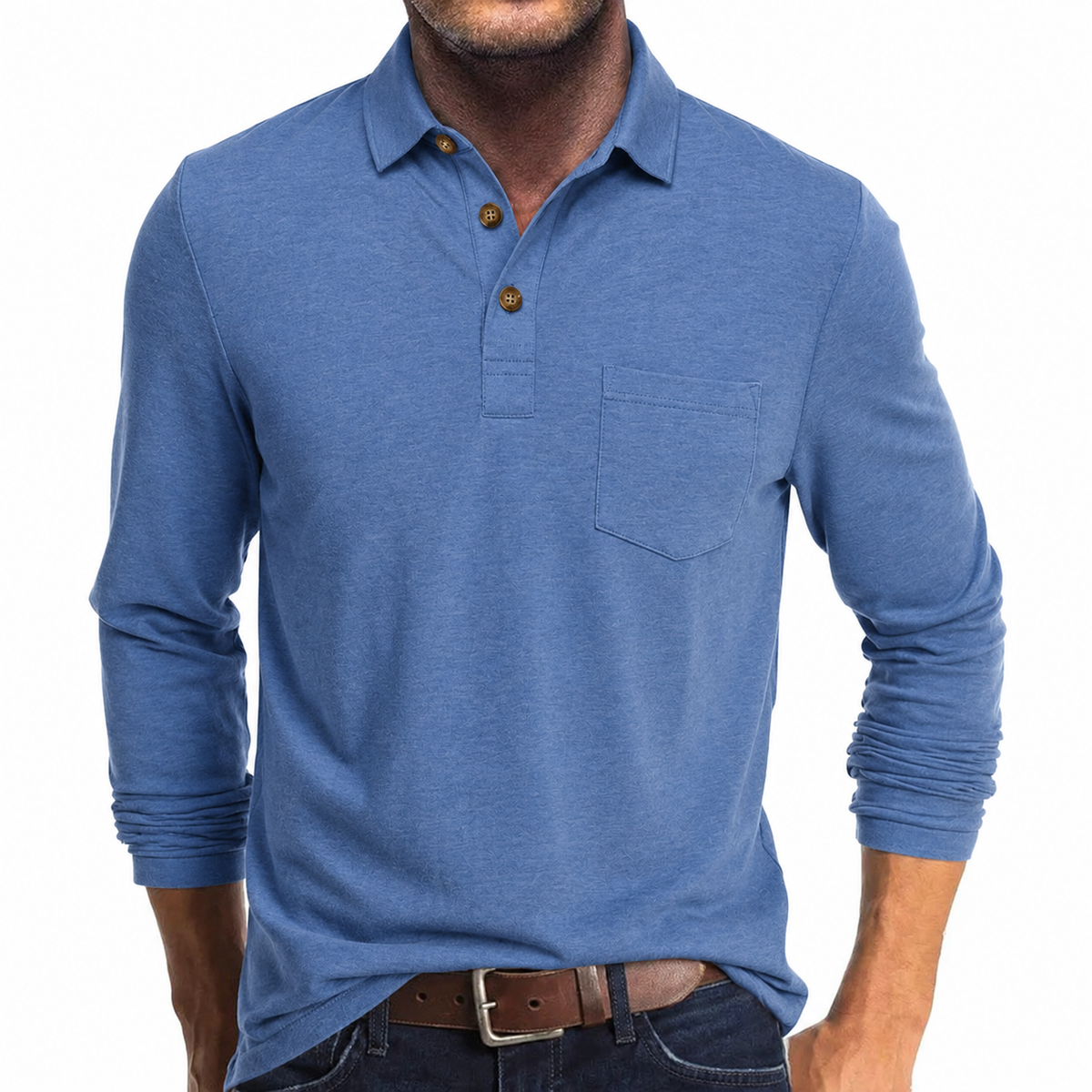Men's Long-Sleeve Polo Shirt with Chest Pocket