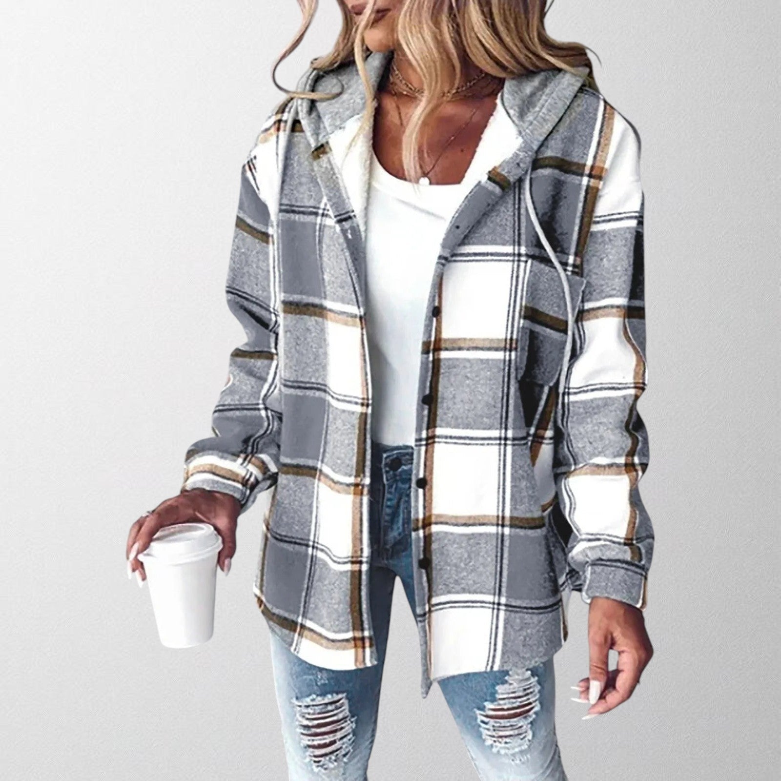 Women's Plaid Hooded Zip-Up Jacket