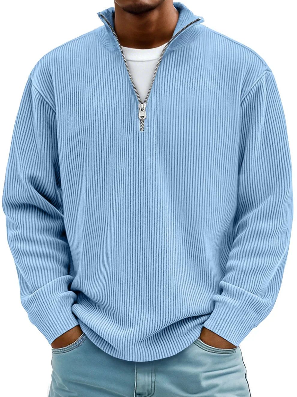 Men's Ribbed Quarter-Zip Long Sleeve Sweater