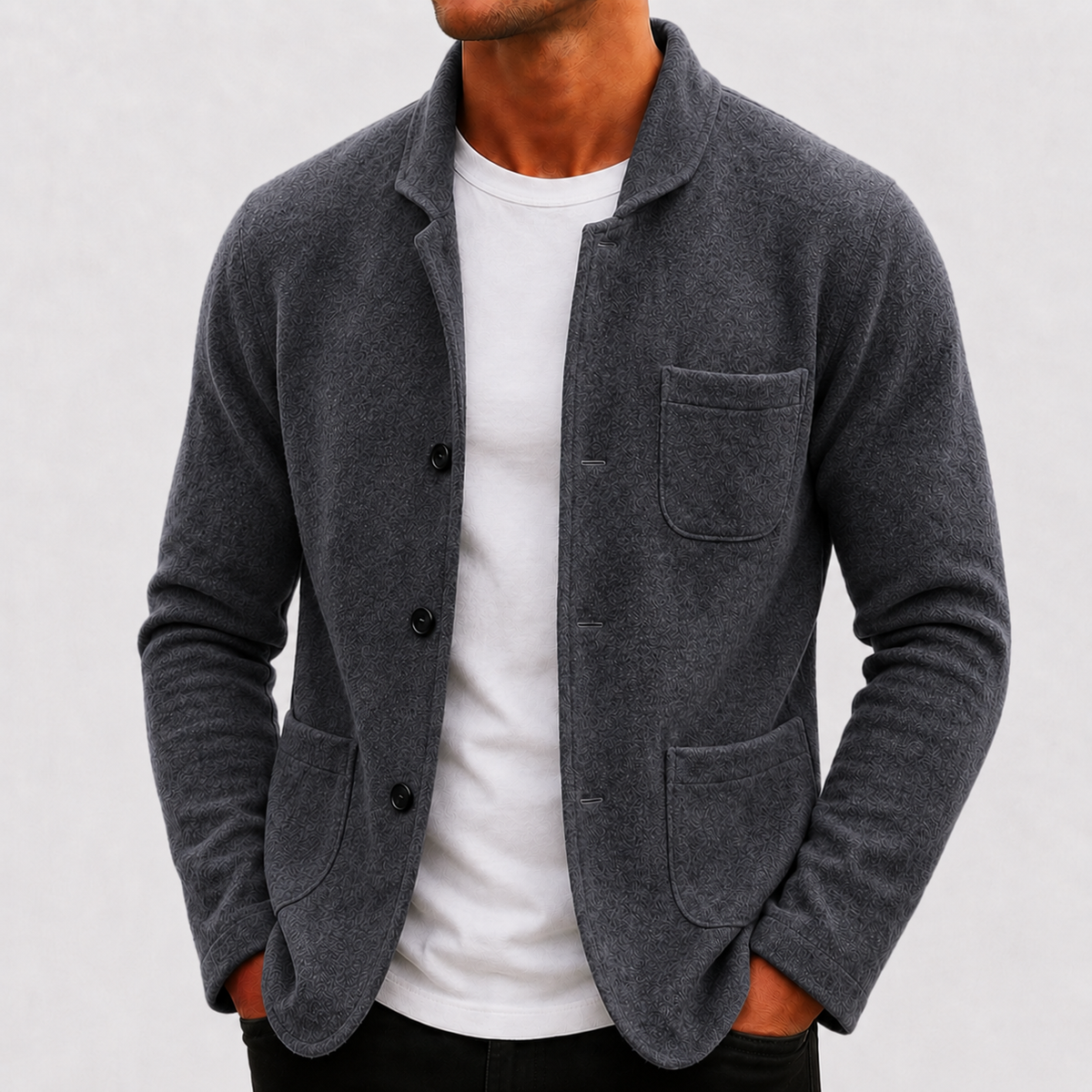 Men’s Button-Front Knit Cardigan with Notched Collar