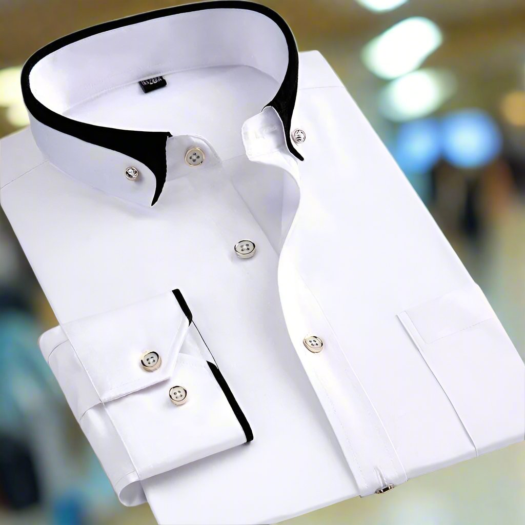 Men’s Contrast Collar Button-Up Long-Sleeve Shirt