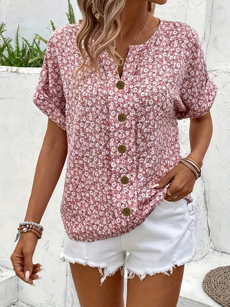 Floral Button-Up Blouse Women Casual Summer Top