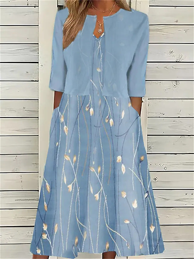 Women's Printed Midi Dress with Matching Bolero