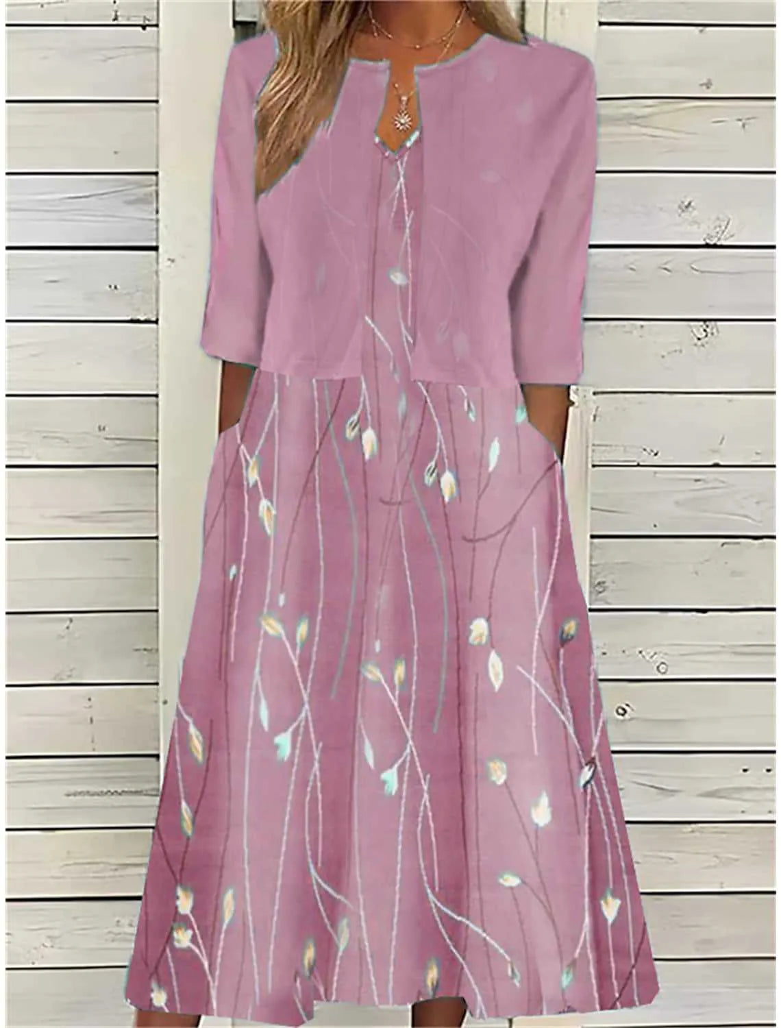 Women's Printed Midi Dress with Matching Bolero