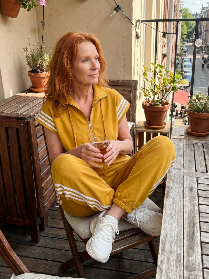 Women's Retro Zip-Up Jumpsuit with Side Stripes