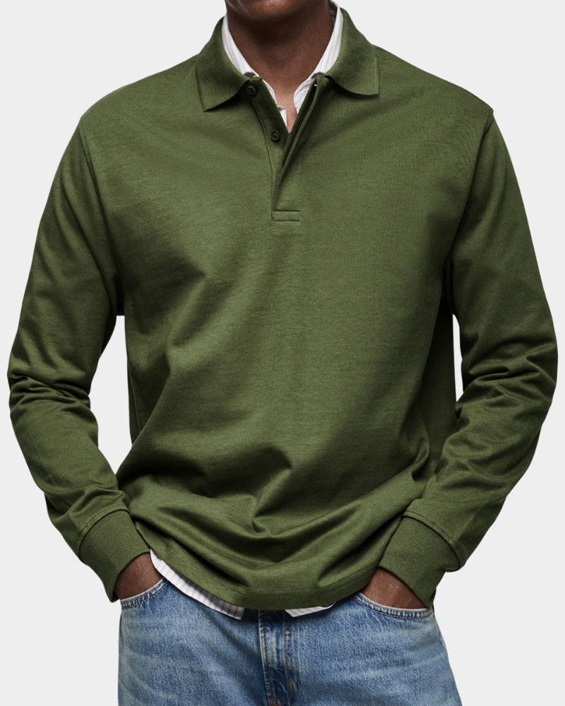 Men's Long Sleeve Polo Shirt Casual Pullover Top
