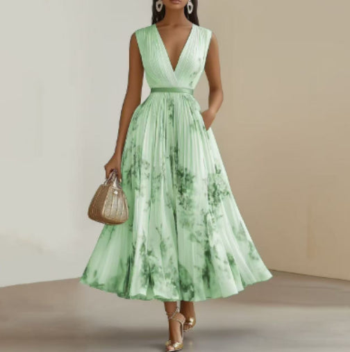 Women's Floral Maxi Dress with V-Neck