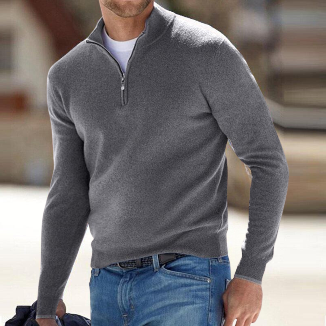 Men's Quarter-Zip Knit Sweater with Stand Collar