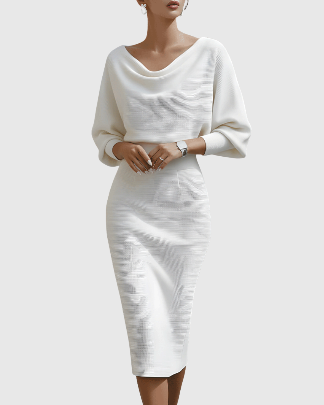 Women's Elegant Draped Neck Bodycon Midi Dress
