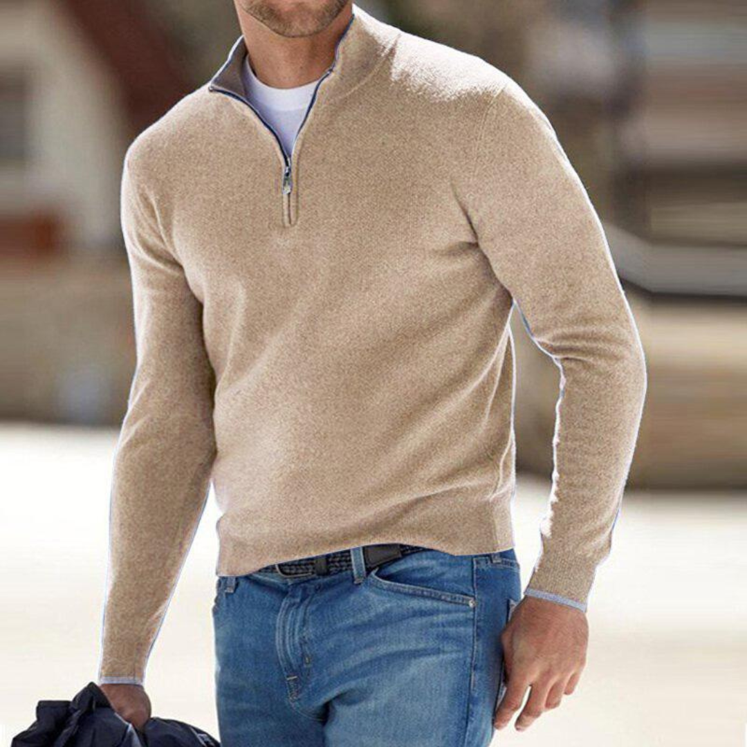 Men's Quarter-Zip Knit Sweater with Stand Collar