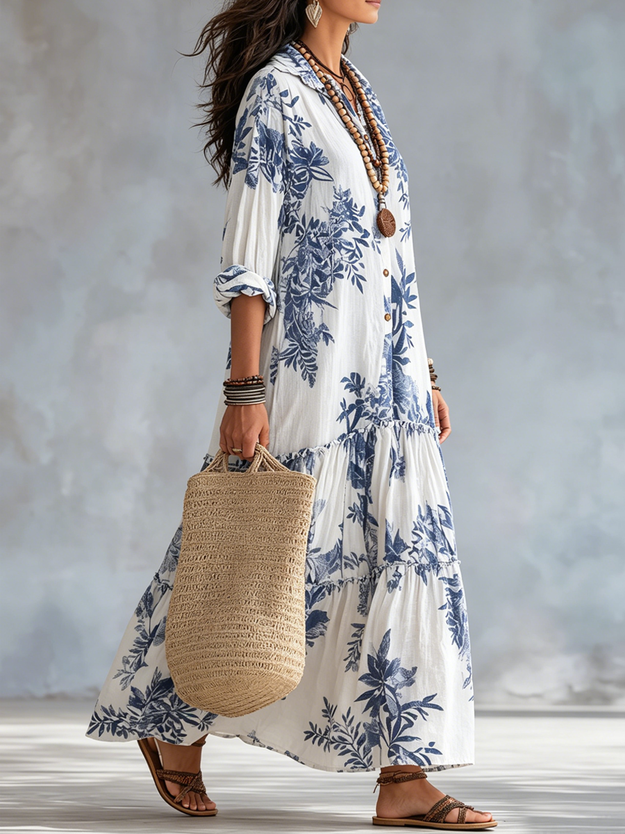 Women's Botanical Print Tiered Maxi Dress