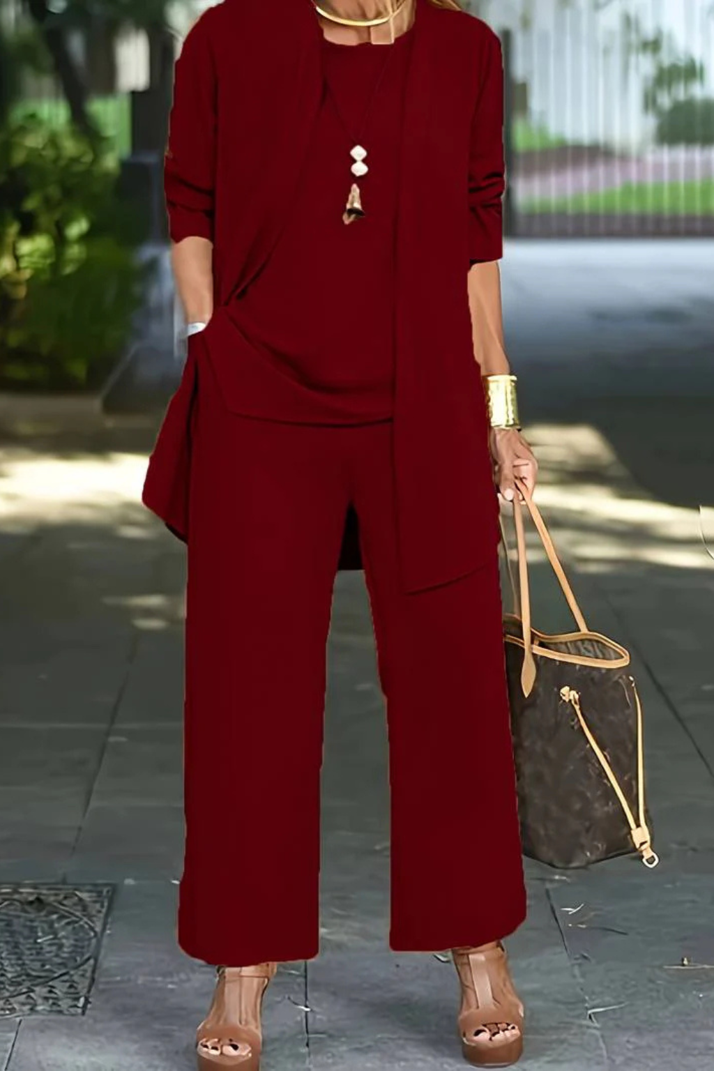 Women's Three-Piece Lounge Set with Wide-Leg Pants