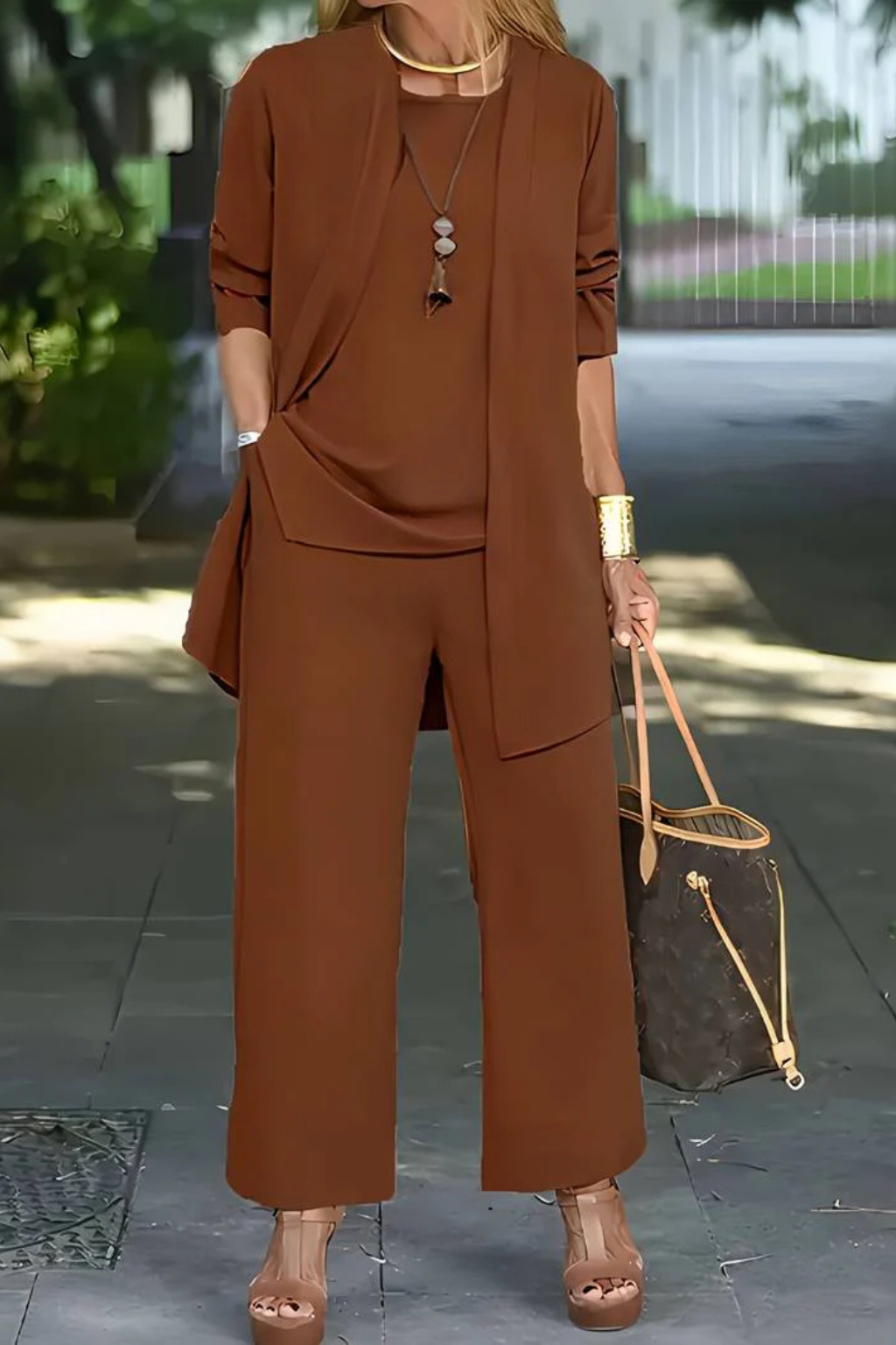 Women's Three-Piece Lounge Set with Wide-Leg Pants