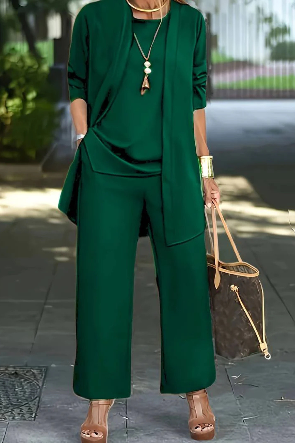 Women's Three-Piece Lounge Set with Wide-Leg Pants