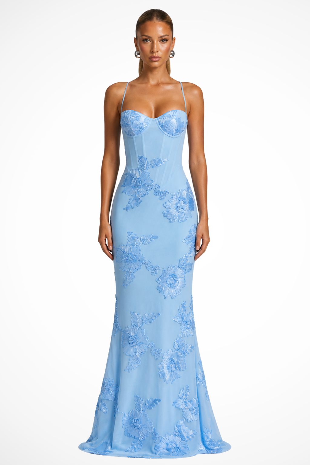 Women's Floral Embroidered Corset Maxi Dress