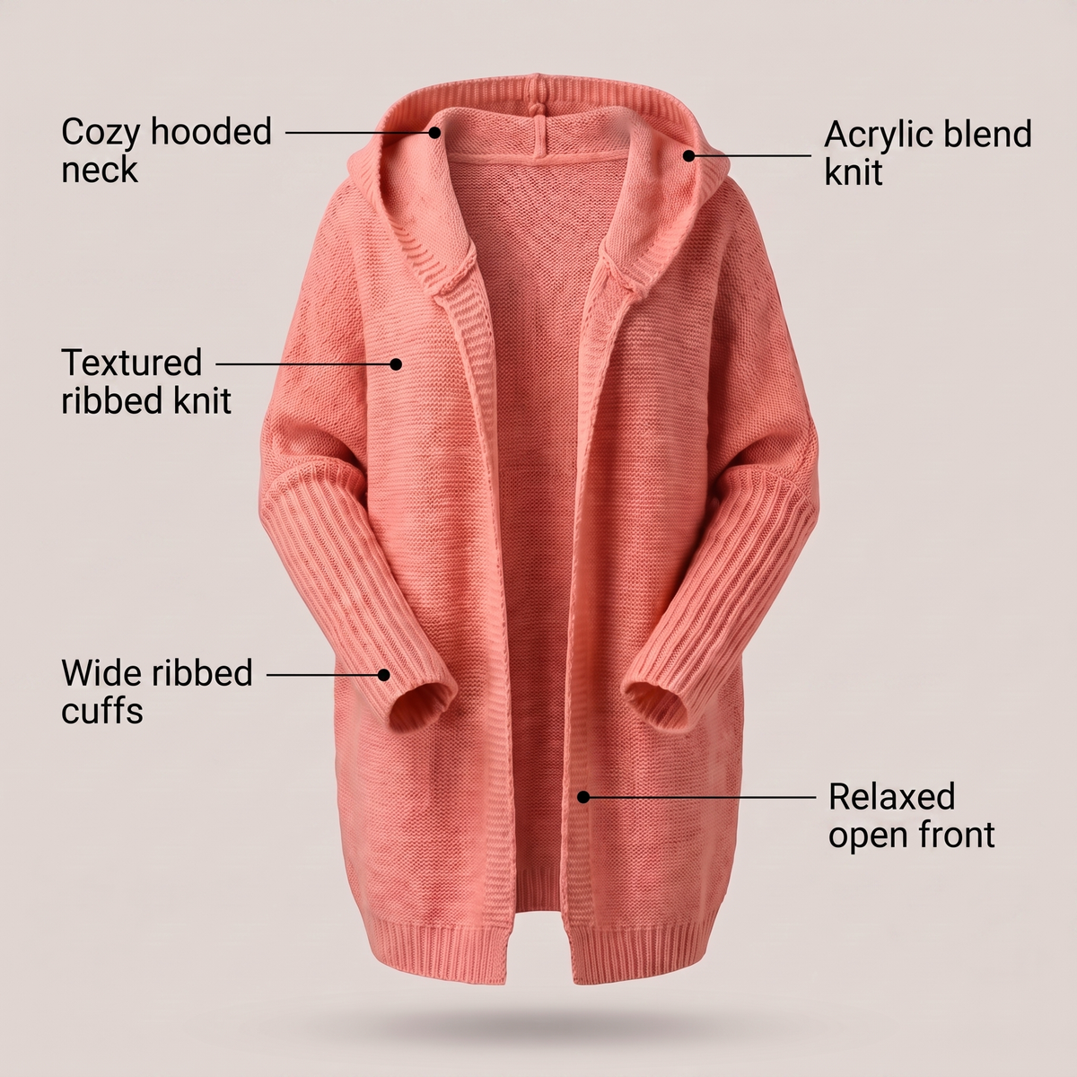 Women's Chunky Knit Hooded Open Front Cardigan