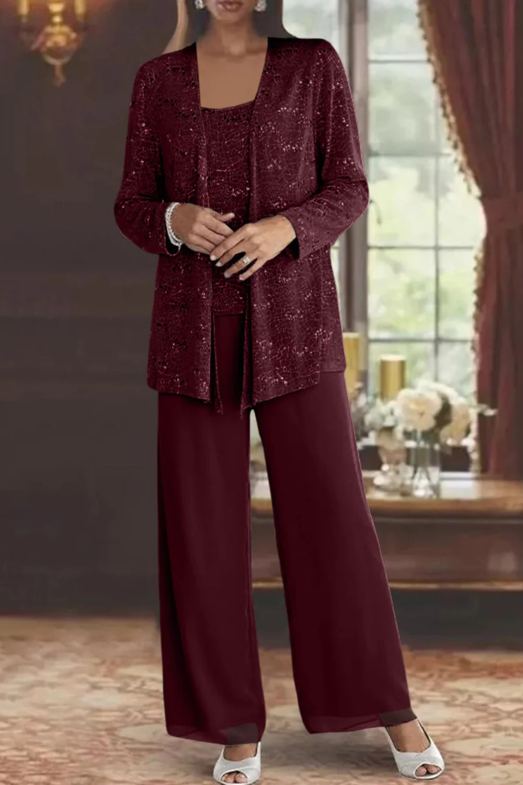 Elegant Three-Piece Evening Flowing Set for Women