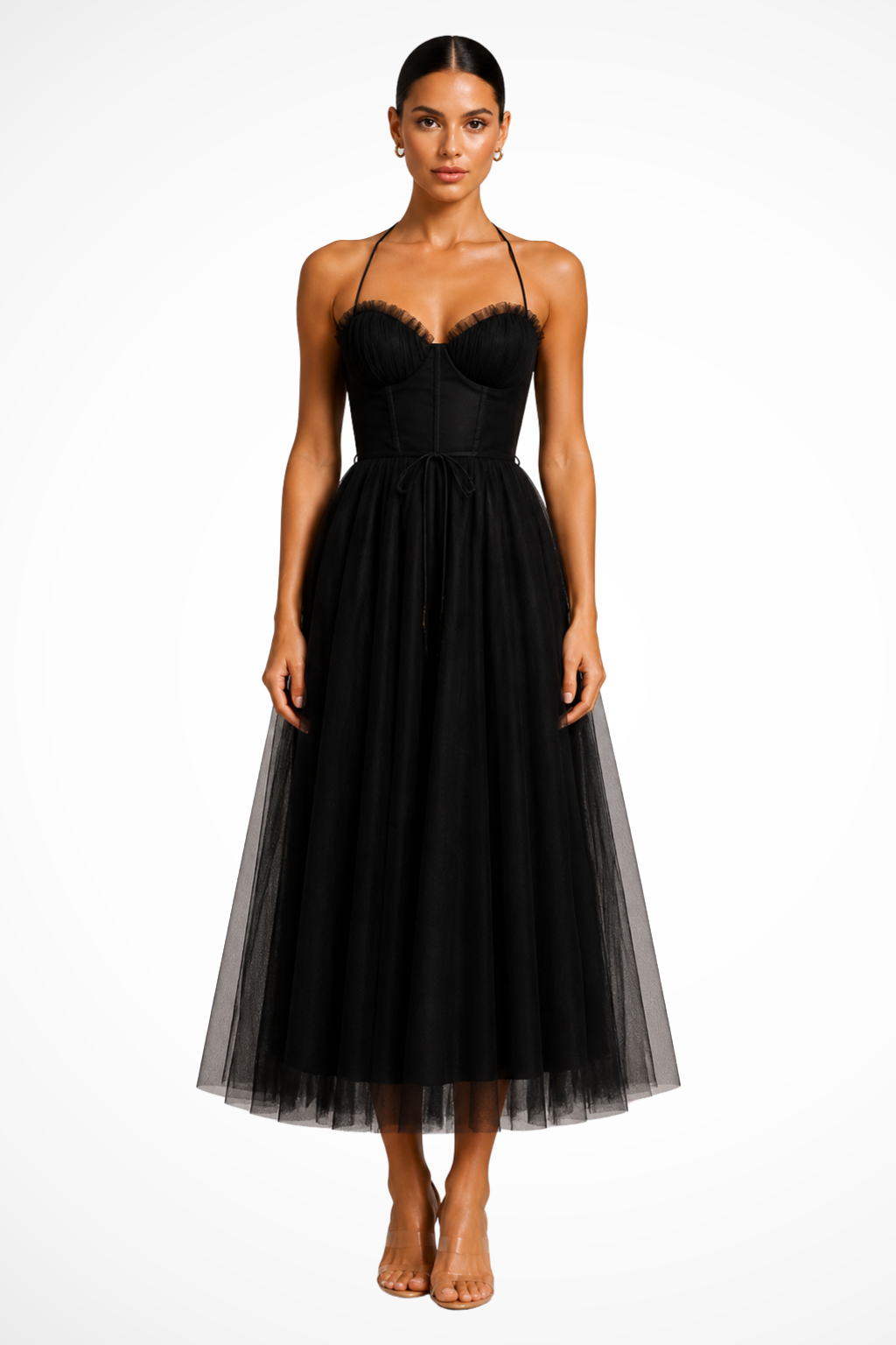 Women’s Sweetheart Neck Tulle Midi Dress
