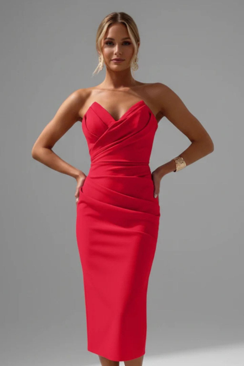 Women’s Sweetheart Neck Midi Bodycon Dress