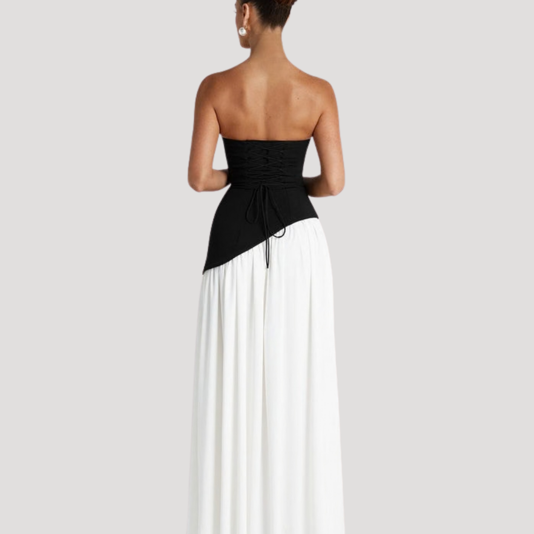 Women's Strapless High-Slit Evening Maxi Dress with Scarf Detail