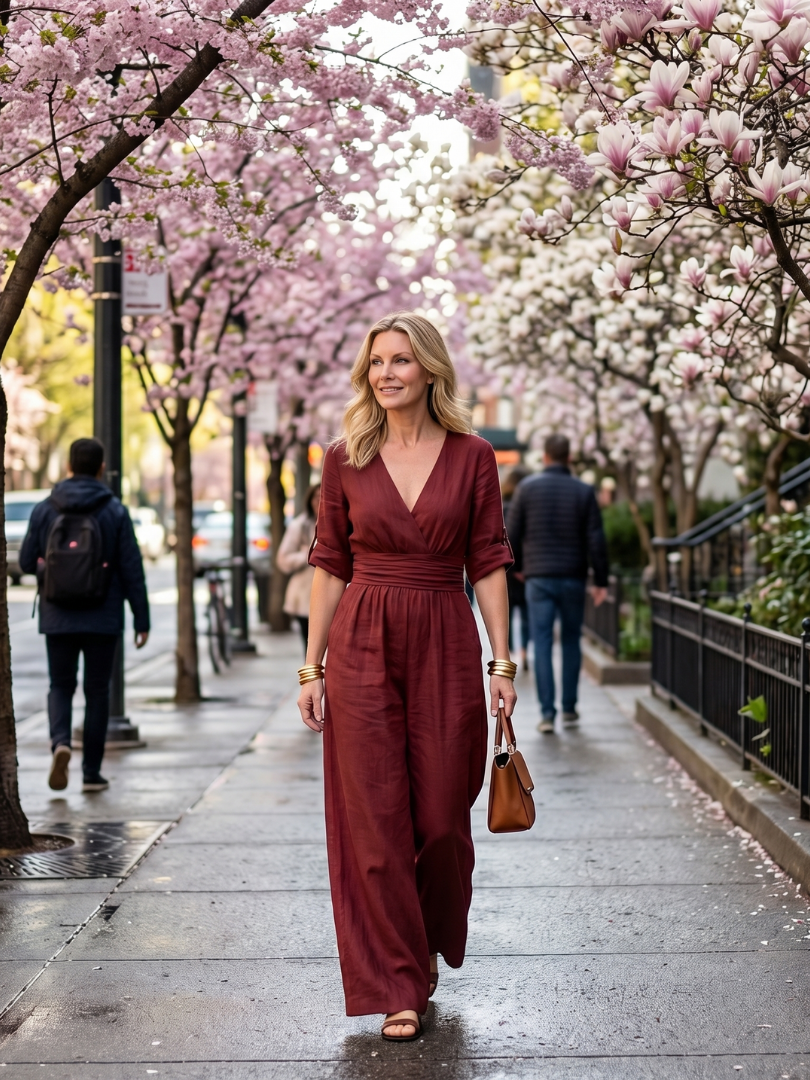 Women's Cross Front Wide Leg Jumpsuit