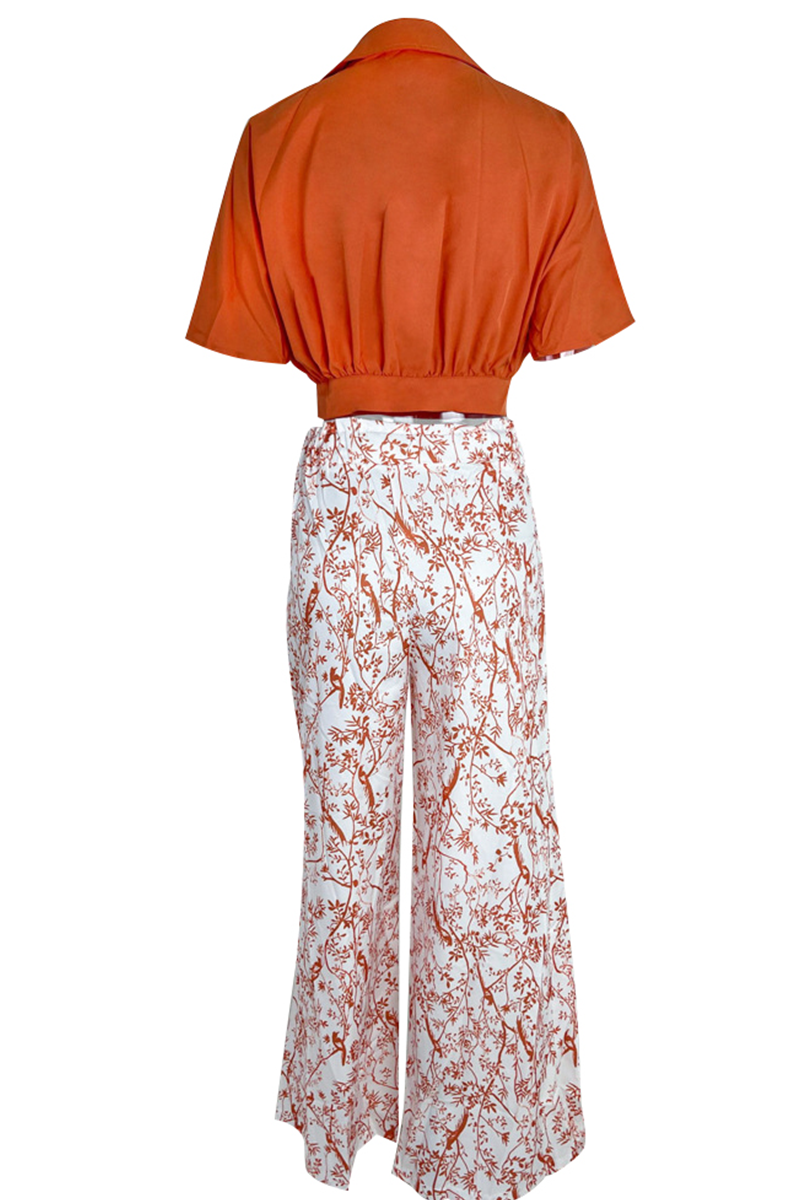Elegant Printed Wide Leg Two Piece Set for Women