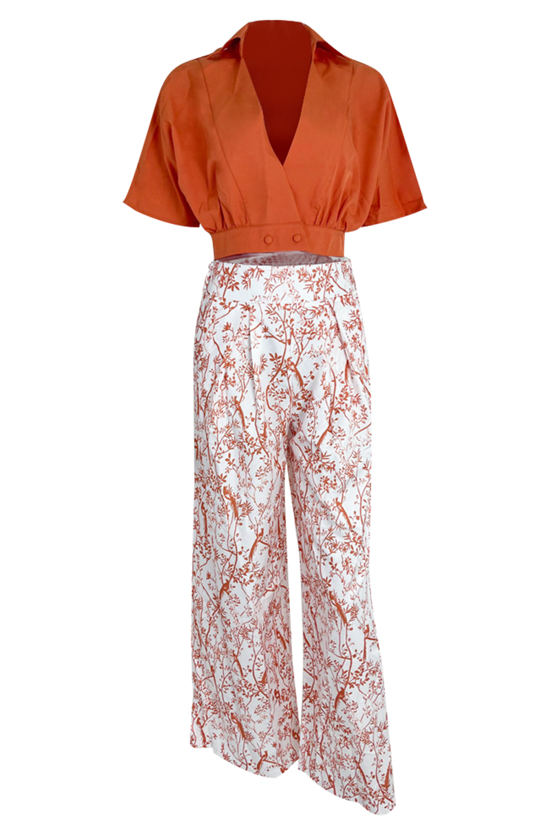 Elegant Printed Wide Leg Two Piece Set for Women