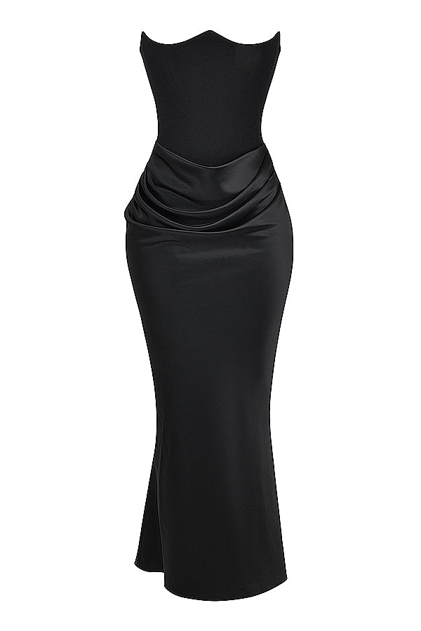 Women's Strapless Corset Maxi Dress with Structured Bodice