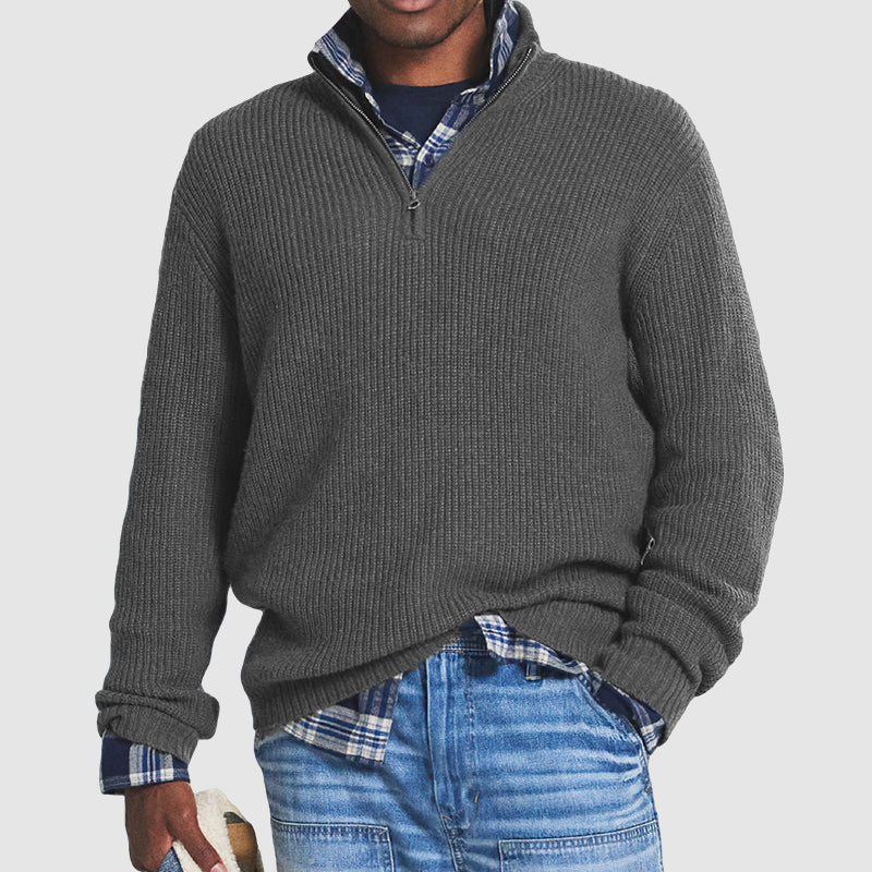 Elegant Men's Cashmere Pullover with Zipper in Business-Casual Style