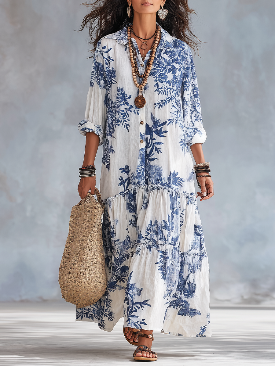 Women's Botanical Print Tiered Maxi Dress