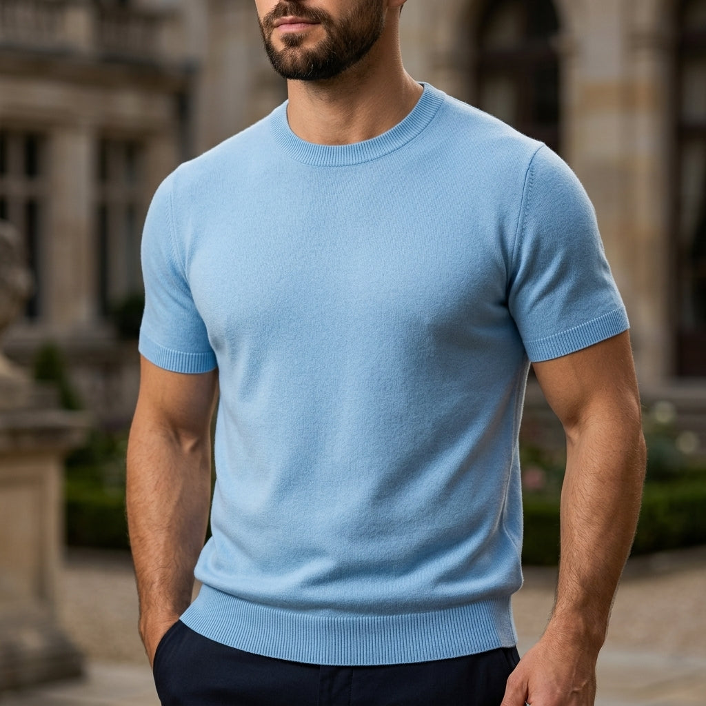 Men's Short Sleeve Knit T-Shirt with Crew Neck