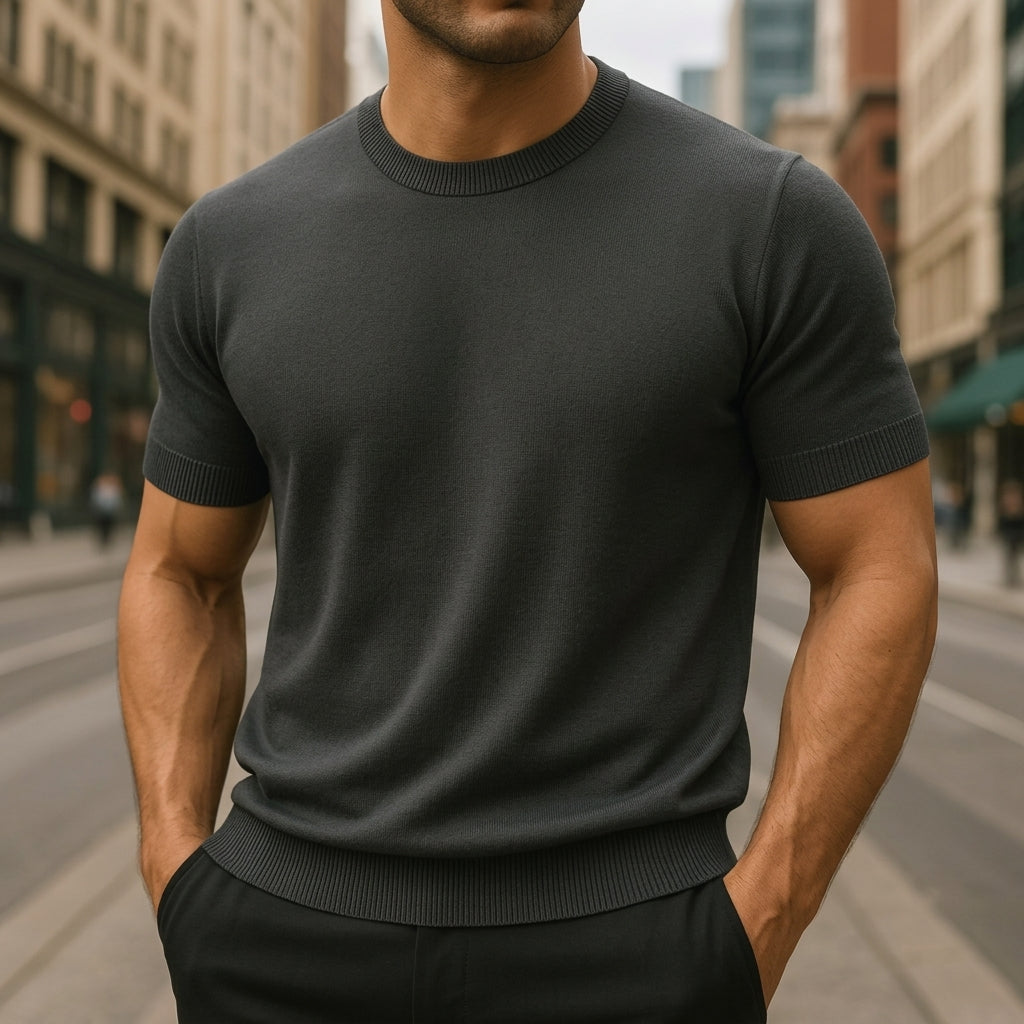 Men's Short Sleeve Knit T-Shirt with Crew Neck
