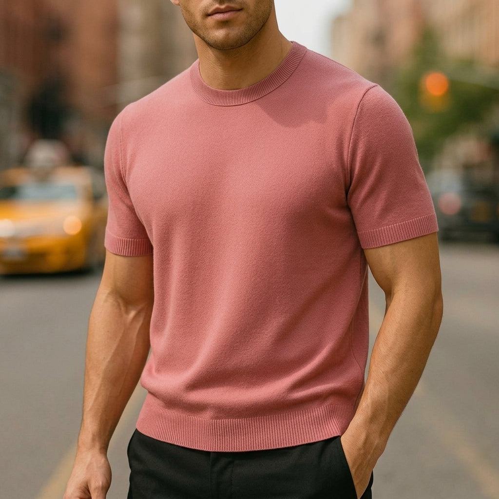 Men's Short Sleeve Knit T-Shirt with Crew Neck