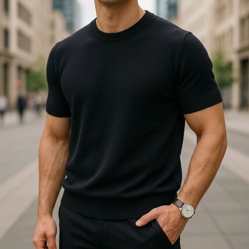 Men's Short Sleeve Knit T-Shirt with Crew Neck