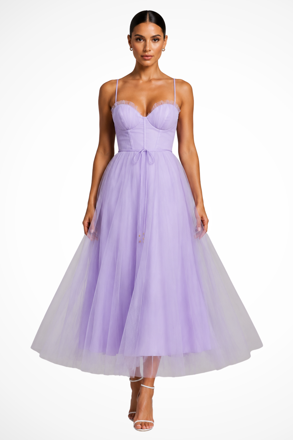 Women’s Sweetheart Neck Tulle Midi Dress
