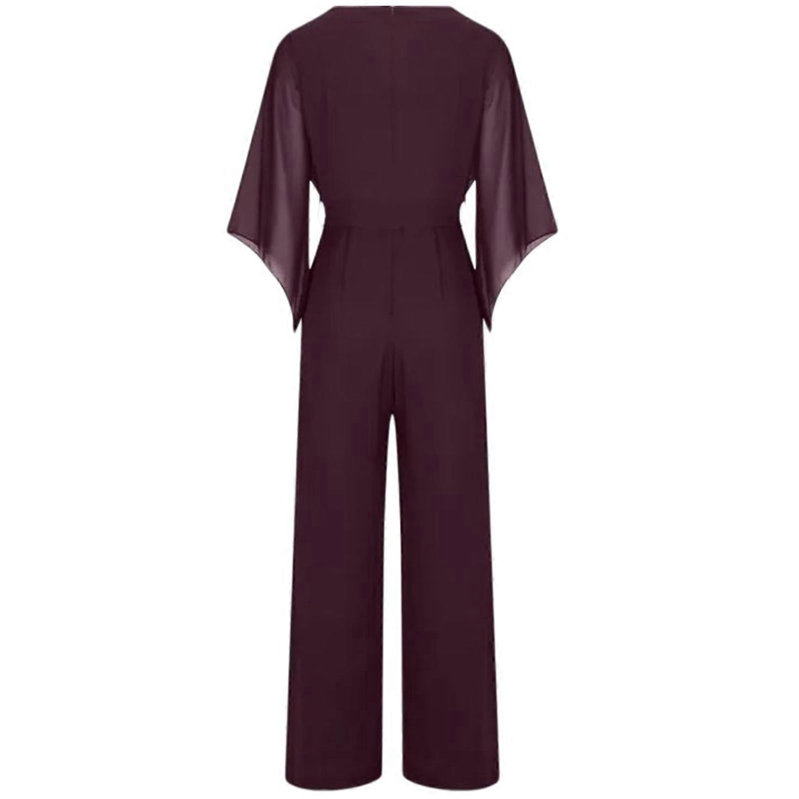 Women's Elegant Wide-Leg Jumpsuit with Cascading Neckline